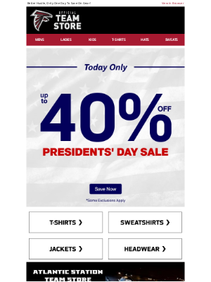 Atlanta Falcons - TODAY ONLY | Up To 40% Off Presidents' Day Sale