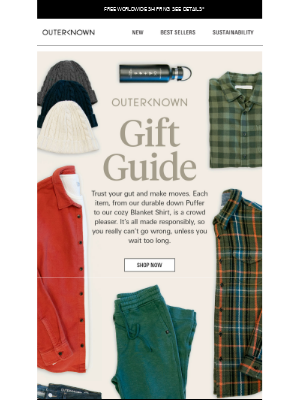 Gift guide email newsletter from Outerknown
