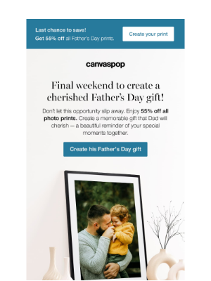 CanvasPop - Last weekend for 55% off Father's Day gifts! 😱