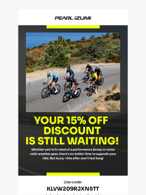 Pearl Izumi - Your 15% Off Discount Code Is Still Waiting