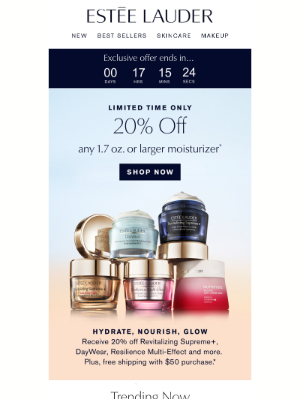 Estée Lauder - Ends Tonight 🌟 20% Off Your Moisturizer