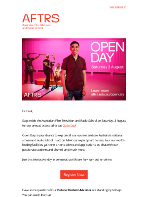 AUSTRALIAN FILM TELEVISION AND RADIO SCHOOL (Australia) - Join us for AFTRS Open Day 2024 - Register now!