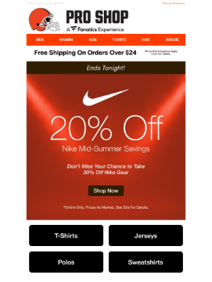 Cleveland Browns - Last Day To Save 20% On Nike + Free Shipping!