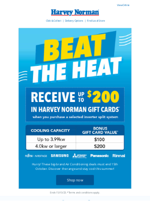 Harvey Norman (Australia) - Score a Bonus* Gift Card on select Inverter Split System Air Conditioners