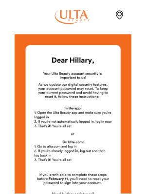 ULTA Beauty - Hillary, we’re updating our digital security features