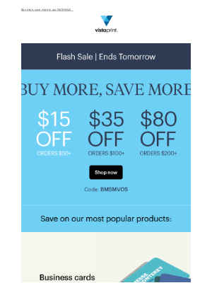 Vistaprint - TWO DAYS ONLY! ⏳$15 off orders $50+