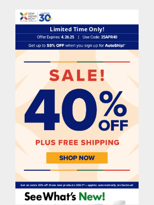 Stop Aging Now - Great news! Get 40% OFF plus FREE Shipping