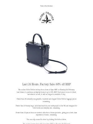 Globe-Trotter - Last 24 Hours: Factory Sale: 60% off RRP