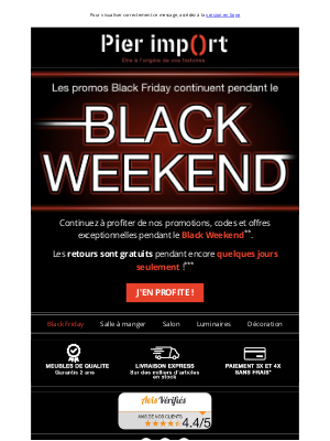 Pier Import (France) - ⚫🏷️ Les promos Black Friday continuent ce weekend