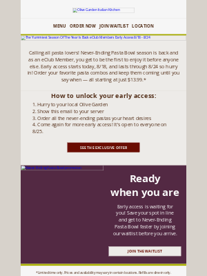 Olive Garden - Never-Ending Season is back!​