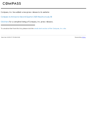 Compass - Compass, Inc. - Compass to Announce Second Quarter 2025 Results on July 30