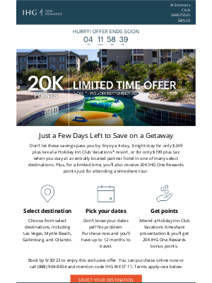 Intercontinental Hotel Group - Last call: $199 vacation and 20K points ⏰