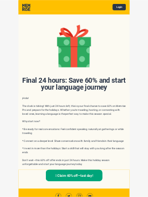 Memrise - ⏰ 24 hours left to save 60% and get holiday-ready!