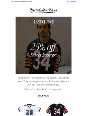 Mitchell & Ness Nostalgia Co - LAST CHANCE: 25% Off Jerseys Sale