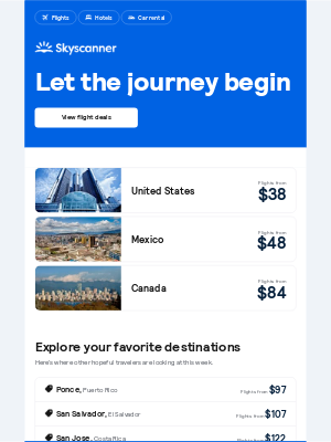 Skyscanner  - Flights from $38