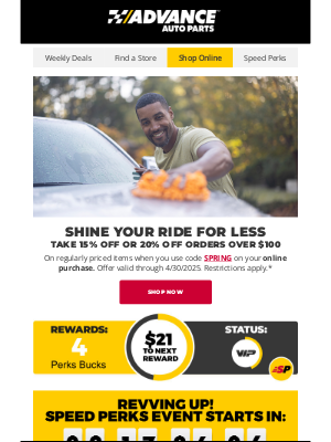 Advance Auto Parts - Make Your Vehicle Shine With 15% Off or 20% Off $100