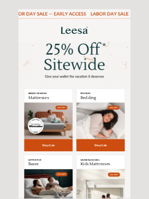 Leesa - Save 25% on all things sleep*