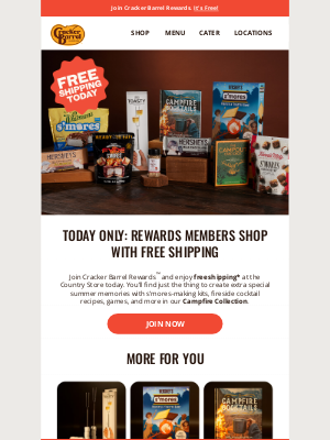 Cracker Barrel - Today only: Free shipping for Rewards!