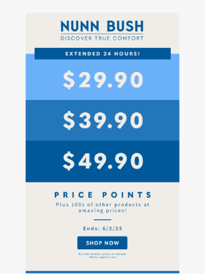 Nunn Bush - Extended 24 Hours! Prices as Low as $29.90