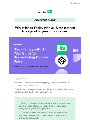 MailerLite - Upcoming webinar: Win at Black Friday with AI 🤩