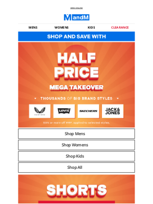 M and M Direct (United Kingdom) - HALF PRICE Mega Takeover ⏳ Co-ords, Shorts, Trainers...