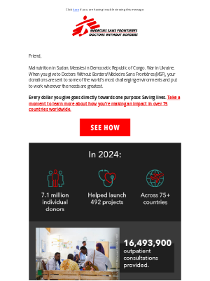 Doctors Without Borders - 16,493,900 outpatient consultations provided around the world