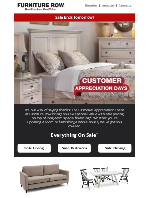 Furniture Row - Customer Appreciation Event — Everything On Sale†