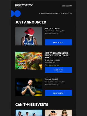Ticketmaster - Hot Wheels Monster Trucks™ Live Glow-N-Fire, Playboi Carti, Shane Gillis & more near you!