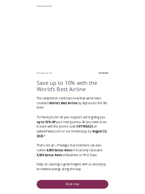 Qatar Airways - Celebrate our win with up to 10% off