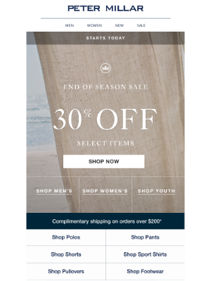End Of Season Sale: 30% Off Select Styles