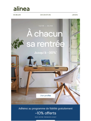 Alinea Consulting (France) - Jusqu'à -30% : préparez votre rentrée à la maison