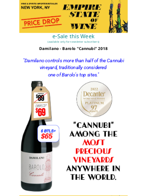 Sherry-Lehmann Inc - PRICE DROP - 97Pts Platinum BAROLO from top site Cannubi
