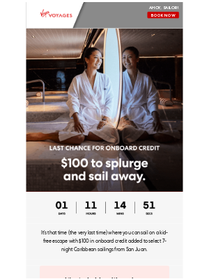 Virgin Voyages - ONE DAY LEFT🚨 $100 onboard credit on select San Juan voyages