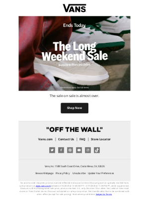 Vans - Final Hours: Our Long Weekend Sale is Almost Over