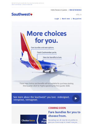 Southwest Airlines - Florence, announcing all new choices for you coming soon. ✈