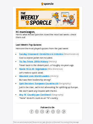 Sporcle, Inc. - The Weekly Sporcle for August 17, 2025