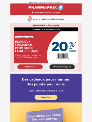 Pharmaprix (Canada-French) - Il est temps de profiter d'un rabais de 20 % ⏰