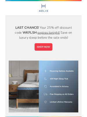 Helix Sleep - 25% Off Ends TONIGHT