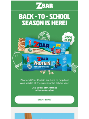 Clif Bar & Co. - Save 25% on Zbar to Help Fuel Back to School!