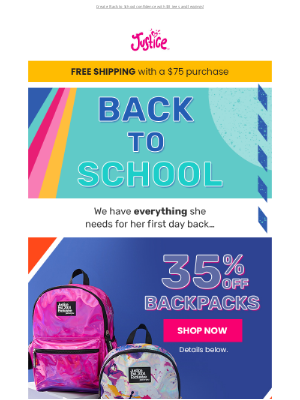 Justice - 35% off backpacks to carry everything she needs