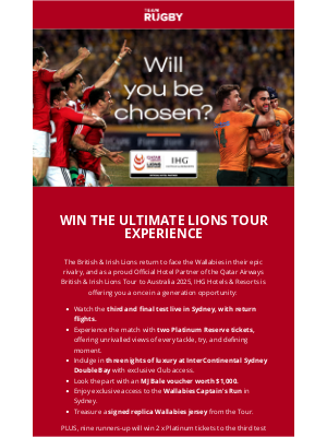 Australian Rugby Union (Australia) - Will you be chosen? WIN the rugby experience of a lifetime!