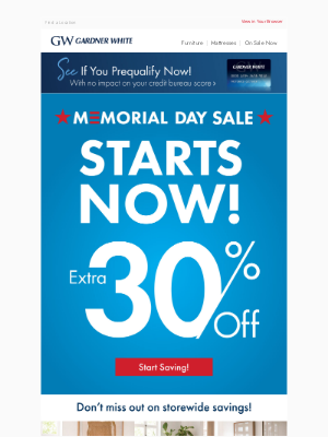 Gardner-White - New Savings Start Now!