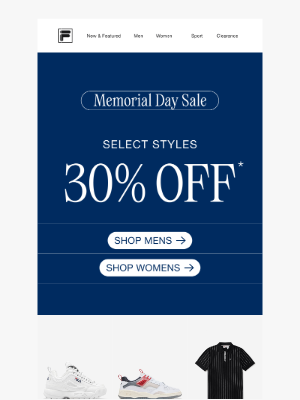 Fila Inc. - Memorial Day Sale: Select Styles 30% Off*