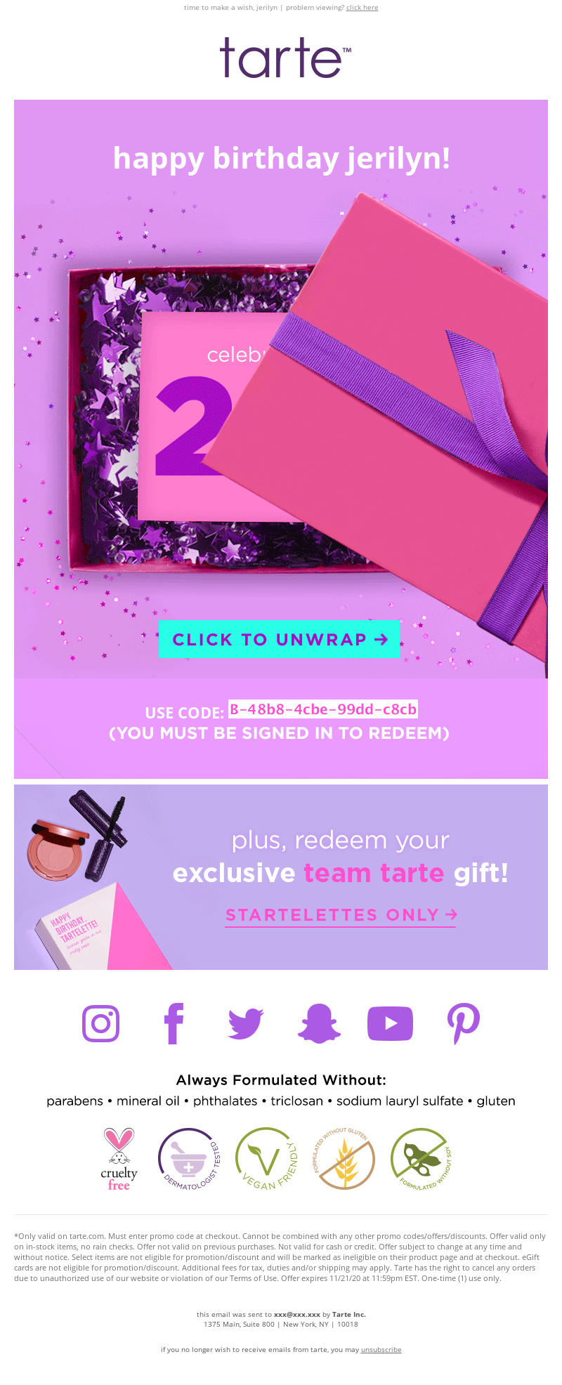 Tarte Cosmetics - happy happy happy birthday