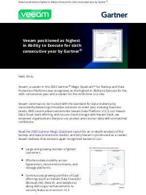 Veeam positioned as highest in Ability to Execute for sixth consecutive year by Gartner®
