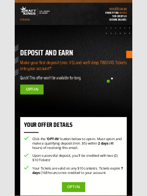 DraftKings - ronaldcavan, earn Tickets with your first deposit! 💥