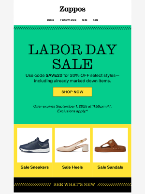 Zappos - LAST CHANCE: Labor Day Sale