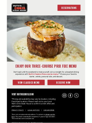 Ruth's Chris - Three courses of our chefs' best