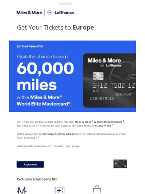 Lufthansa - Earn 60,000 miles and enjoy exclusive travel benefits,  Mr. sternick