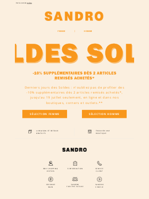 Sandro (France) - Derniers jours pour profiter de -10% supplémentaires dès 2 articles achetés